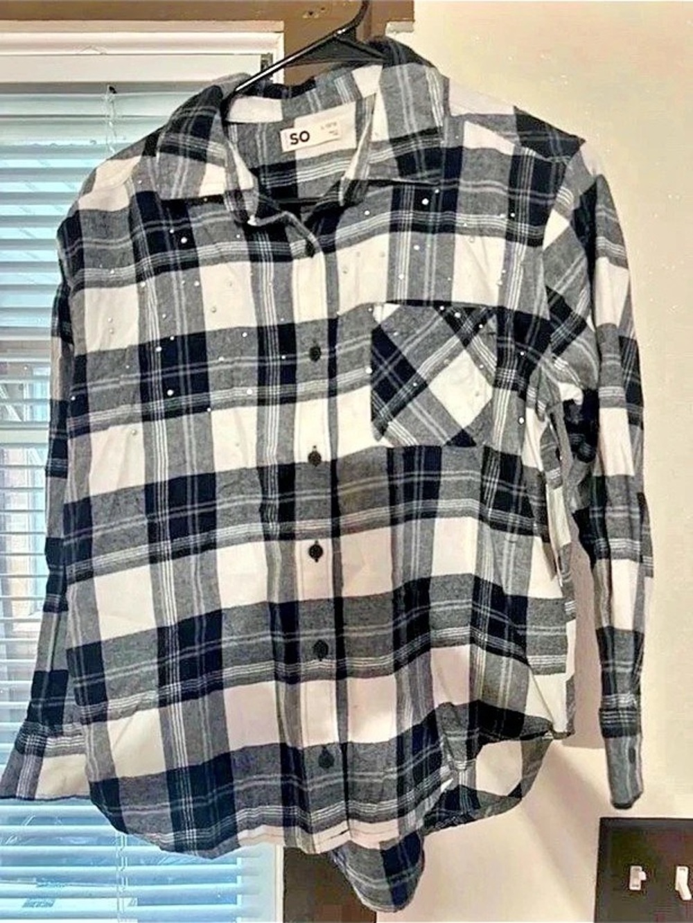 SO Plaid Button Down in Black & White Size girls 10/12 NWT